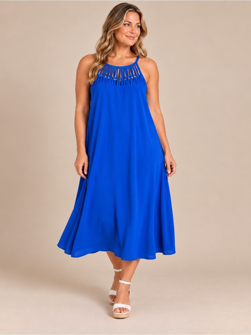 Lulus Royal Blue Strappy Halter Mini Dress Women’s Size M Cutout Cage Neck
